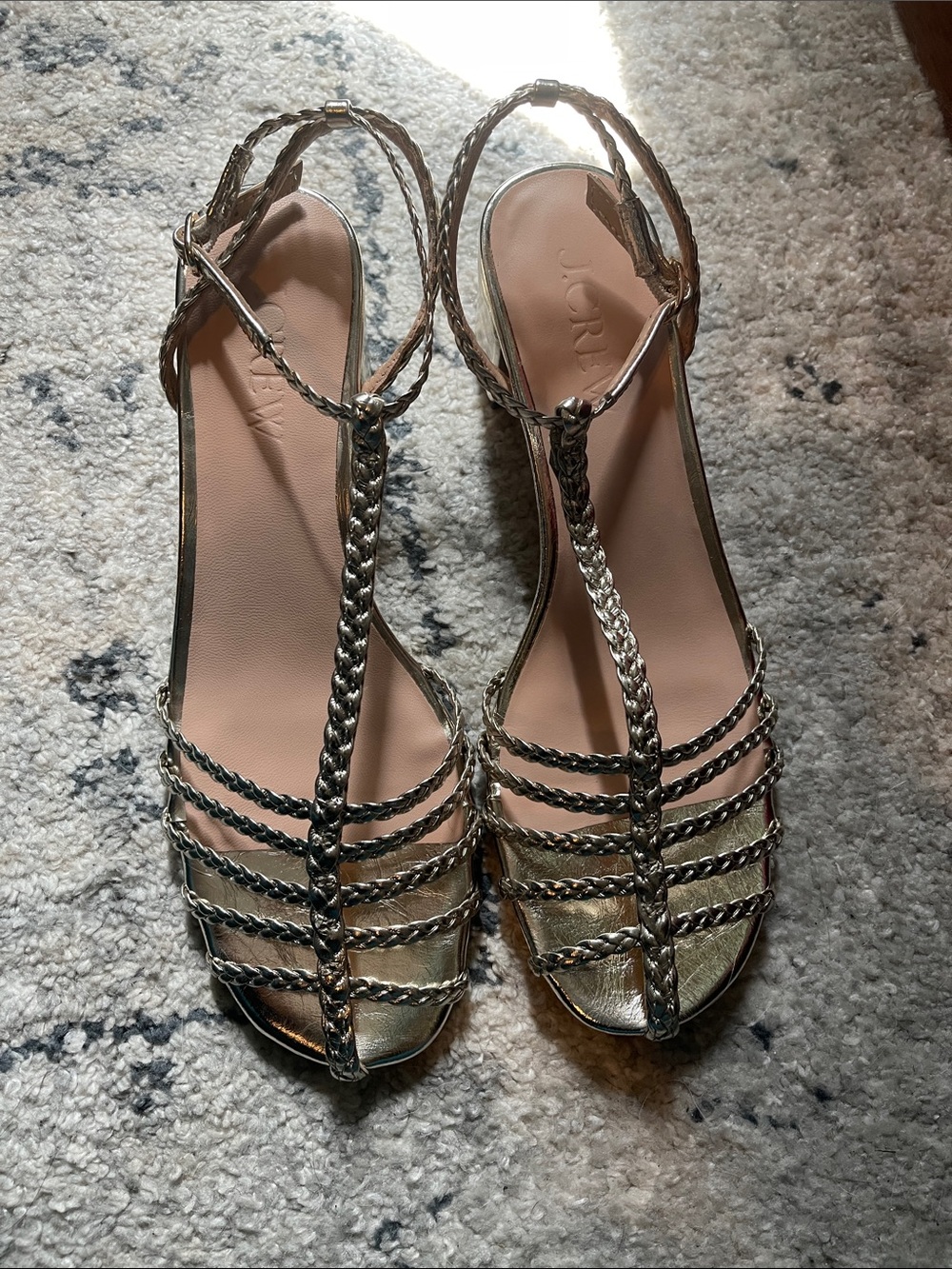 J. Crew Metallic Gold Braided T-Strap Sandals
